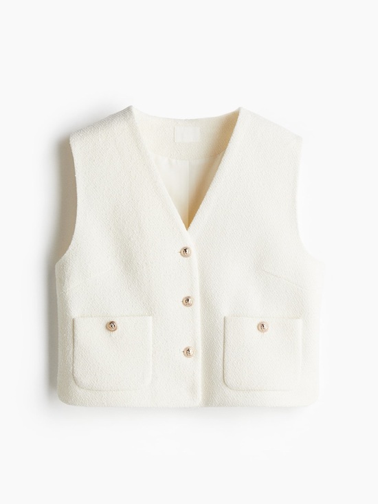 H&M Jackets & Blazers - H&M NWT Cream Bouclé Button Front Vest Size Medium Pockets Gold Buttons